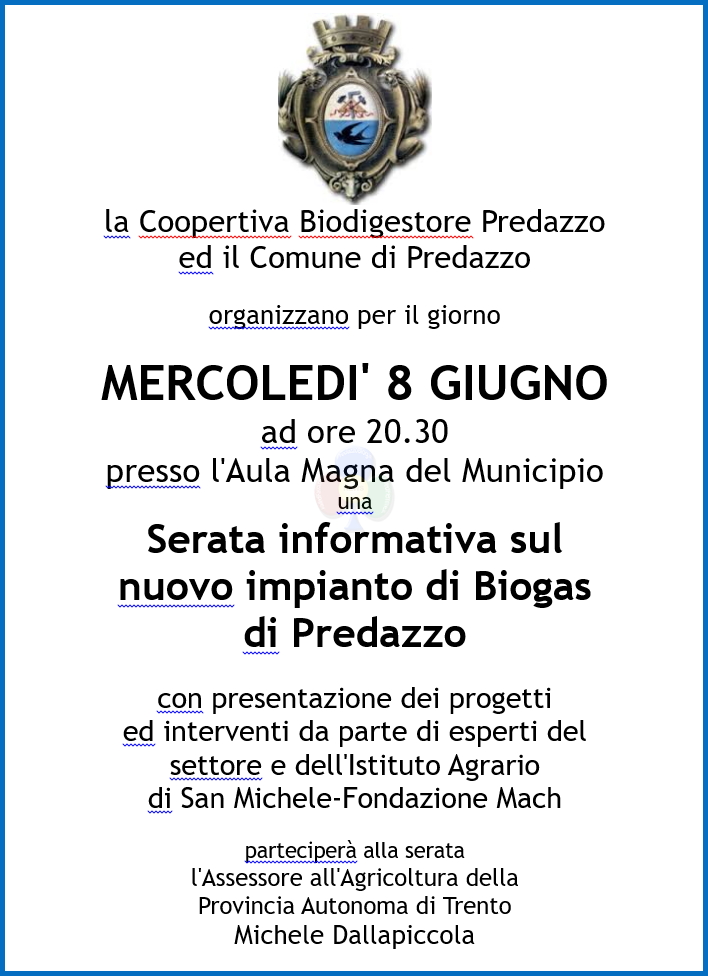 serata biogas predazzo Impianto Biogas a Predazzo, 8 giugno serata informativa