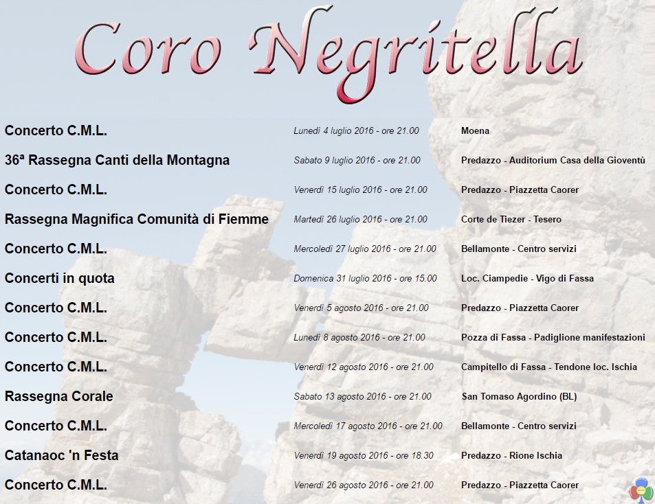 calendario eventi coro negritella 2016 36^ Rassegna di Canti della Montagna