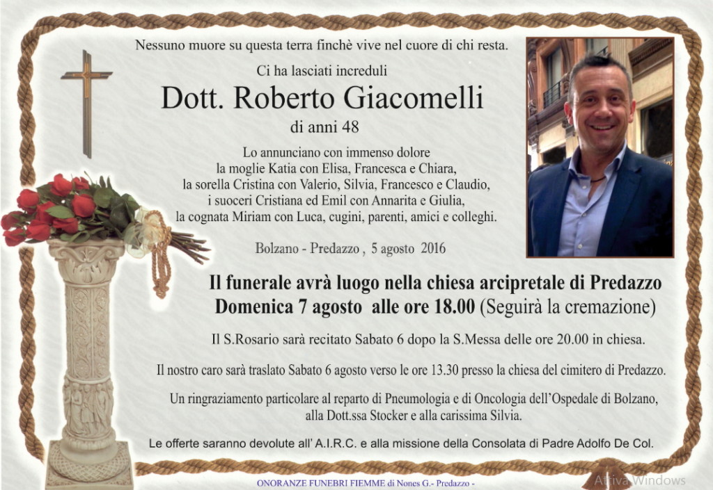 roberto giacomelli necrologio 1024x705 Necrologio Roberto Giacomelli e avvisi parrocchiali