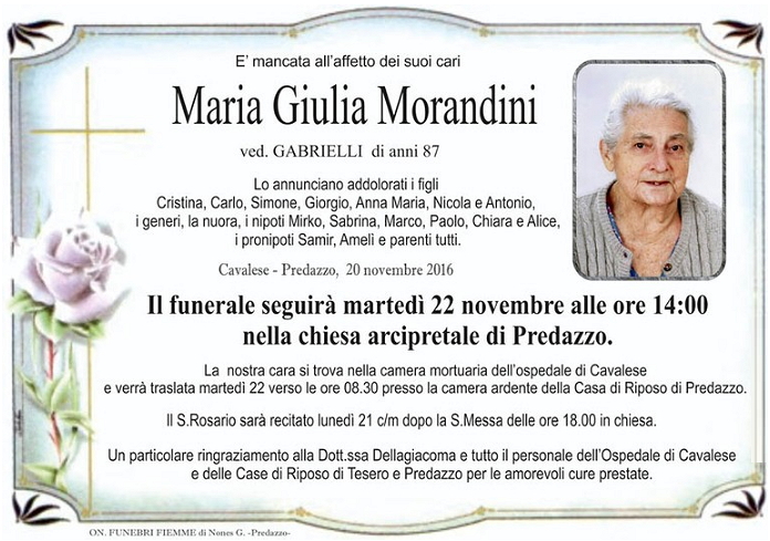 maria giulia morandini Avvisi Parrocchia 20/27 nov. 2016
