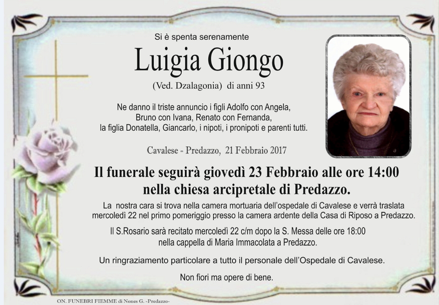 luigia giongo Necrologi, Luigia Giongo e Bruno Dallabona