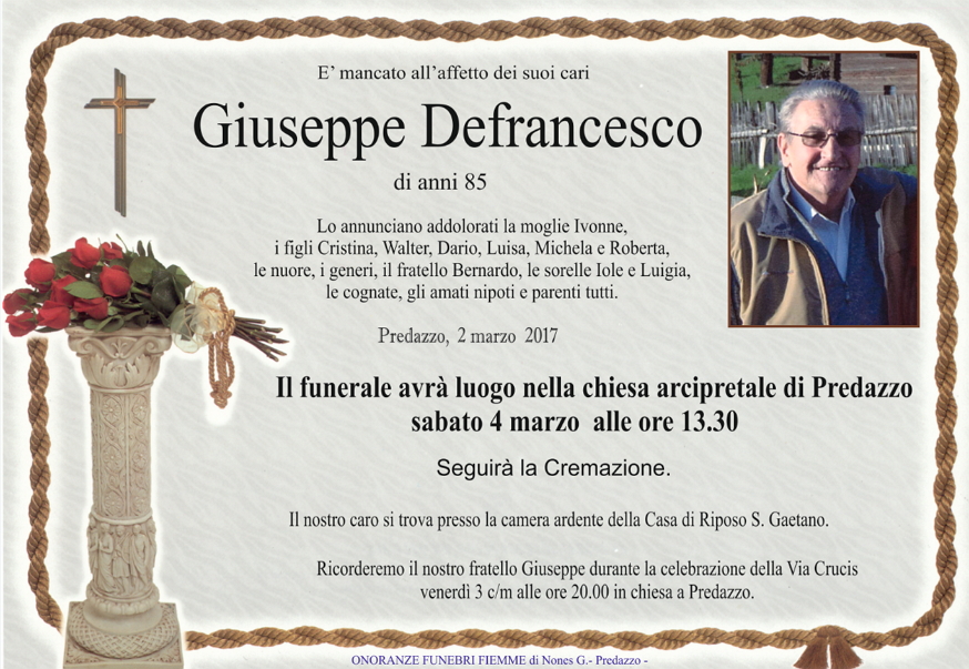 giuseppe defrancesco Necrologio, Giuseppe Defrancesco