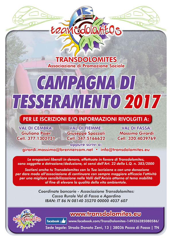 locandina tesseramento transdolomites 2017 Assemblea dei Soci di Transdolomites a Predazzo
