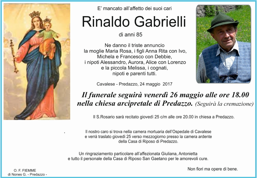 rinaldo gabrielli Necrologio, Rinaldo Gabrielli