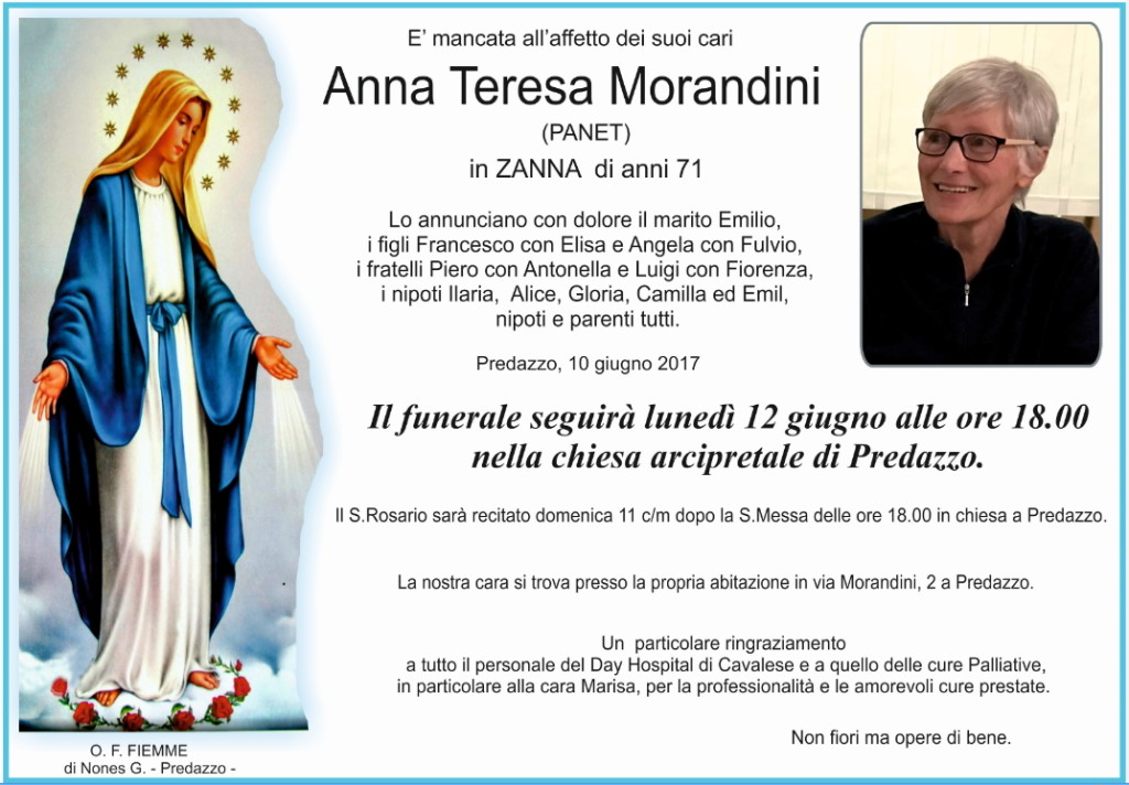 annateresa morandini 1024x712 Avvisi Parrocchia 11/18 giugno. Necrologio Anna Teresa Morandini 