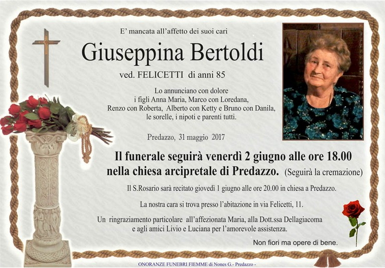 giuseppina bertoldi Necrologio, Giuseppina Bertoldi