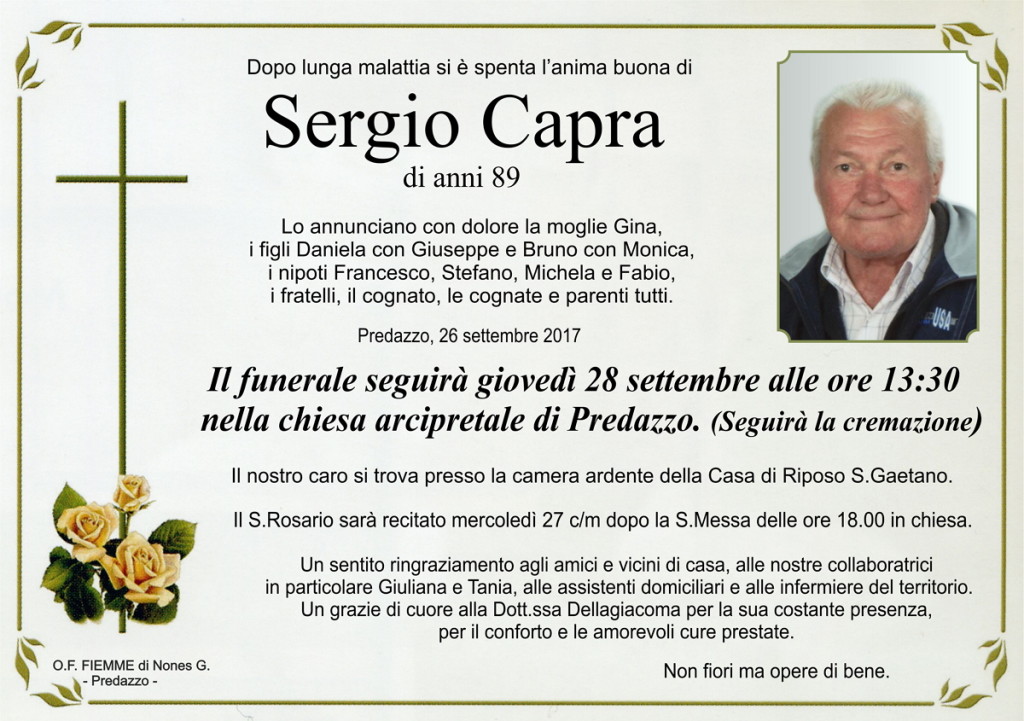 Capra Sergio 1024x721 Necrologio Predazzo, Sergio Capra e Livia Lastei