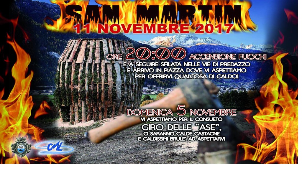 san martin 2017 manifesto 1024x604 Fuochi di San Martin 11 novembre 2017 a Predazzo 