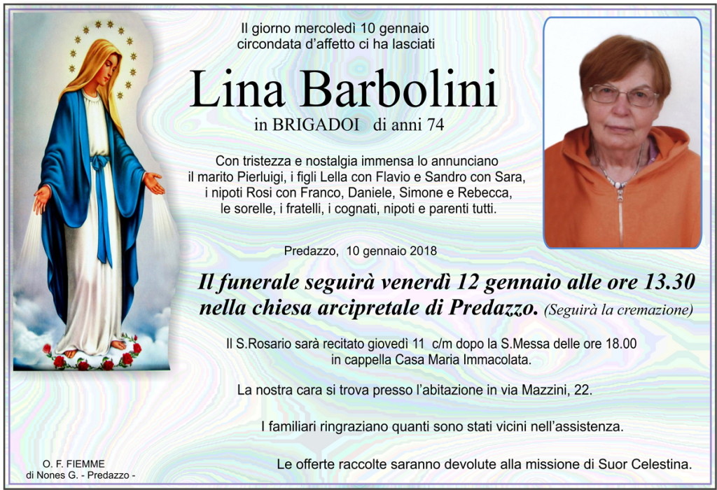 Barbolini Lina corretto 1024x700 Necrologio Predazzo, Lina Barbolini
