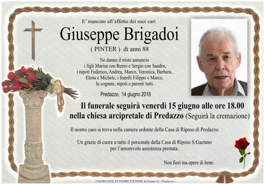 giuseppe brigadoi pinter Necrologi, Alba Zanetti e Giuseppe Brigadoi (pinter)