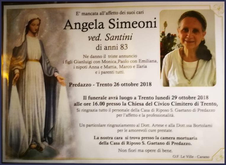 ANGELA SIMEONI Avvisi Parrocchie, necrologi Filippo Brigadoi e Angela Simeoni