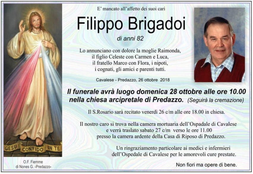 FILIPPO BRIGADOI PINTER Avvisi Parrocchie, necrologi Filippo Brigadoi e Angela Simeoni
