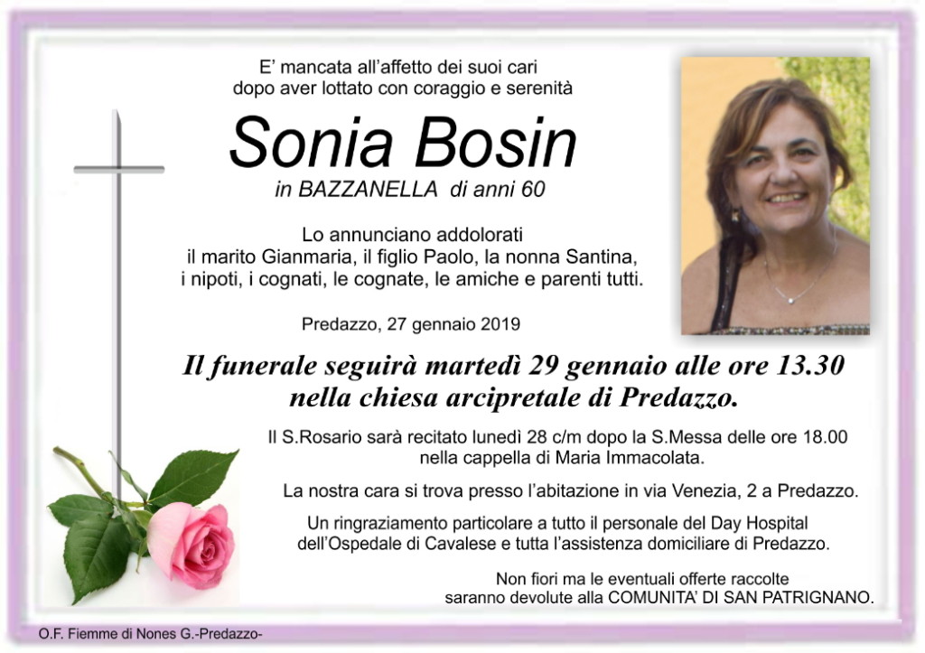 sonia bosin 1024x723 Avvisi Parrocchia 23.1/3.2 Necrologi Sonia Bosin   Umberto Macor   Laura Occhipinti