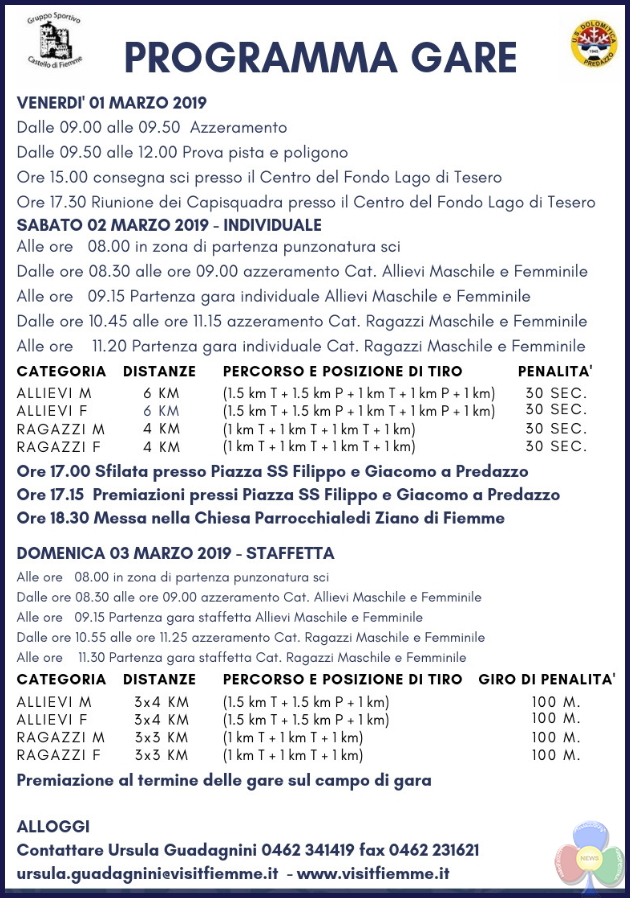 programma gare biathlon 2019 fiemme Campionati Italiani Biathlon Aria Compressa 2019