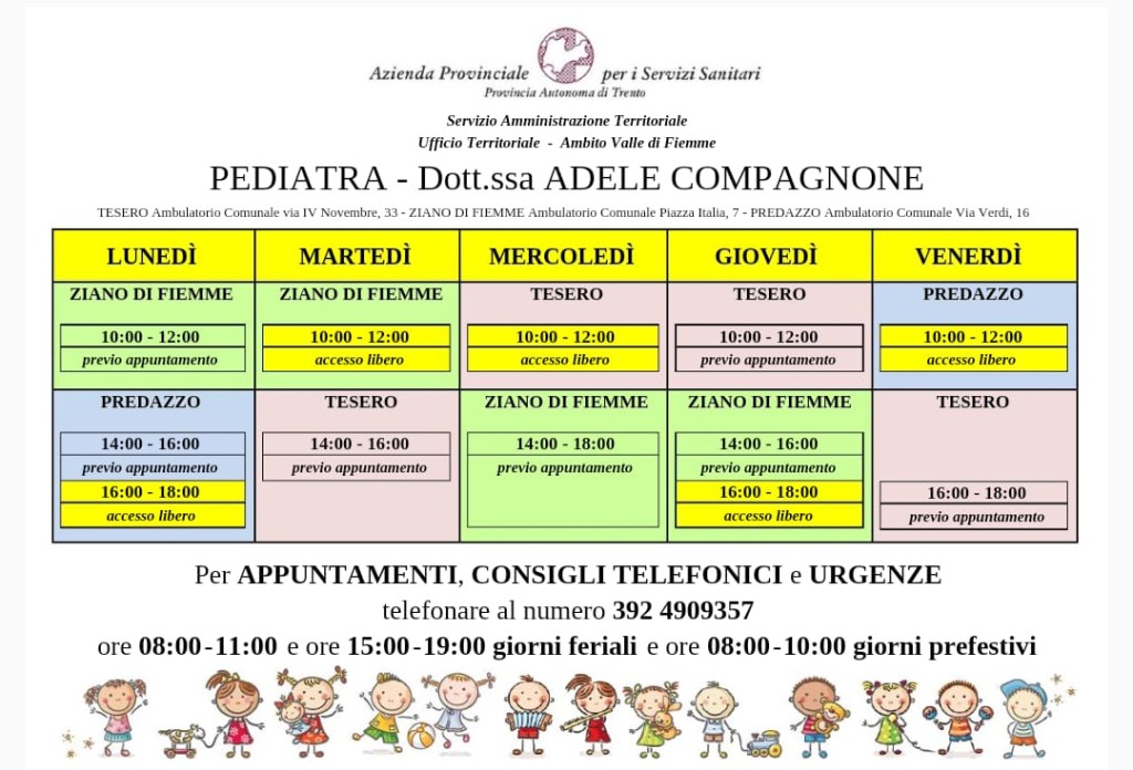 pediatra fiemme orari 1024x696 Fiemme, la nuova pediatra di base dott.ssa Adele Compagnone 